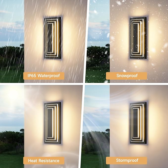 Outdoor Wall Lights,Large Exterior Lighting Fixtures 15.7 in,24 W | 3-Tier Black Modern Wall Sconce,LED Front Porch Lights, Waterproof,3000K Warm White,Metal,Acrylic,1 Pack