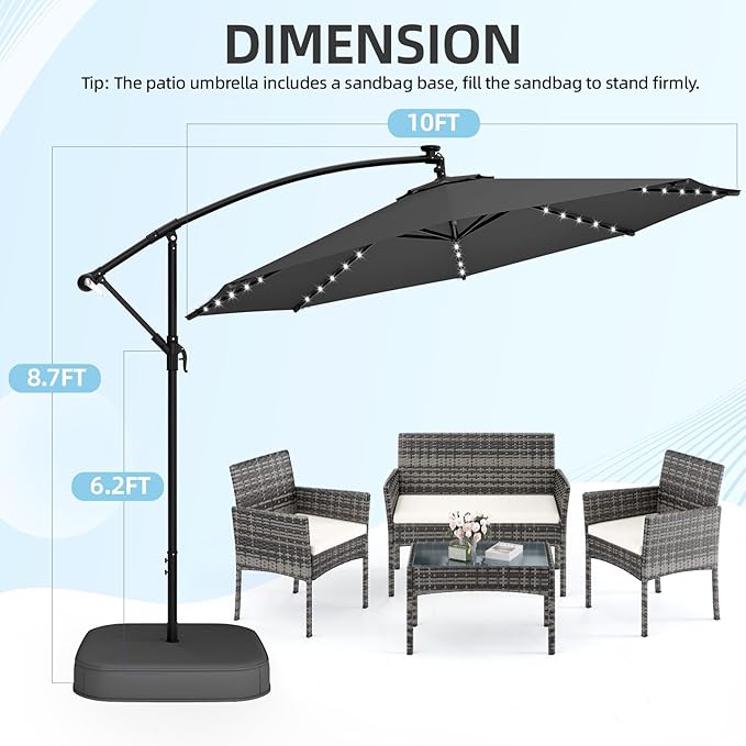 EROMMY 10FT Patio Umbrella, Outdoor Offset Cantilever Umbrella, Infinite Tilt, Crank and Cross Base, UV Protection for Backyard, Lawn, Garden & Pool
