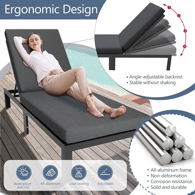 RADIATA 9 Piece Oversized Modular Aluminum Patio Furniture Set with Chaise Lounge, 29 inch Deep and Wide Sectional Couch, 500 lbs High Weight Capacity, Outdoor Conversation Set for Poolside, Dark Gray