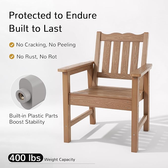 Stoog All-Weather Patio Chairs Set of 2, Oversized Garden Chair with 400 lbs Weight Capacity, Easy to Assemble, Outdoor Chair for Patio, Backyard Deck, Fire Pit & Lawn Porch, Teak