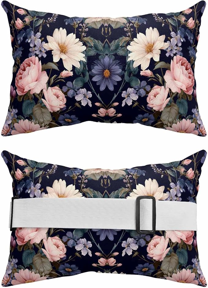 Outdoor Pillows with Insert 2 Pack-11"x16" Floral Head Pillow for Pool Lounger and Office Chair Flowers Vintage Boho Romantic Lumbar Pillow with Adjustable Strap
