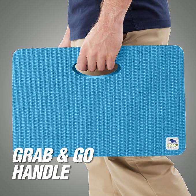 RUGGED RHINO Heavy Duty Kneeling Pad for Work, Shock Absorbent Thick Knee Pads, Holds Up to 300 lbs, Protect Knees from Hard Concrete Surfaces For Mechanics, Yard Gardening, Home Gym, Bright Blue
