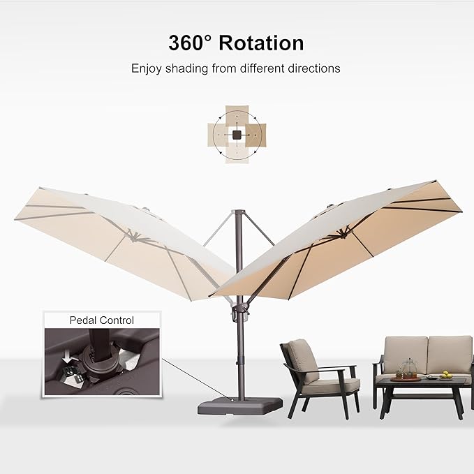 PURPLE LEAF 10' X 10' Patio Cantilever Umbrella Antique Bronze Square Outdoor Umbrella with 360° Rotation and Aluminum Offset Hanging for Garden Backyard Pool, Beige