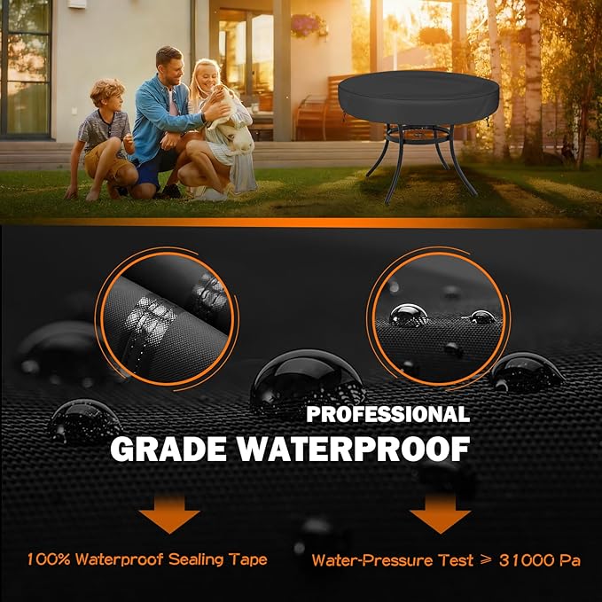TOHONFOO Outdoor Round Table Cover - Waterproof Anti-UV Round Patio Table Cover - Fits Outdoor Table Up to 58-60 Inch
