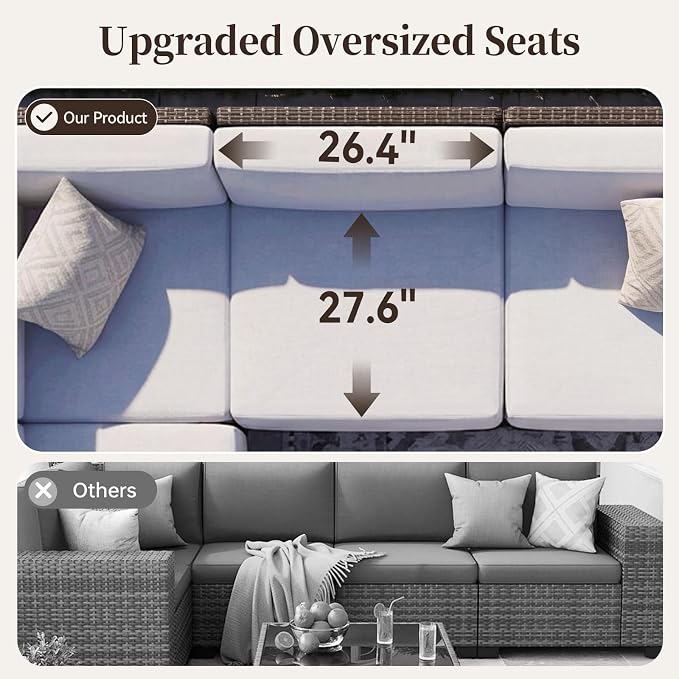 LazySunsets Patio Furniture Set, 8 Pieces Wicker Outdoor Sectional Sofa with 10'' Ultra-Thick Cushions & Ottomans, All-Weather Rattan Conversation Set for Backyard Poolside, Brown/Light Gray