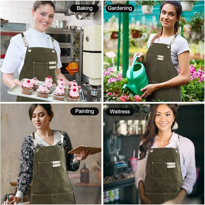 Hongsome Cotton Canvas Cross Back Apron for Art Painting Garden Chef Bartender Work,Women Men 3 Pockets Waterproof M-XXL