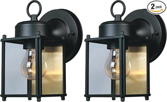 DESIGNERS FOUNTAIN Preston Outdoor Light Fixture, 8 Inch Exterior Wall Lantern Sconce for Front Door, Patio and Porch, Black, 1161-BK (Pack of 2)