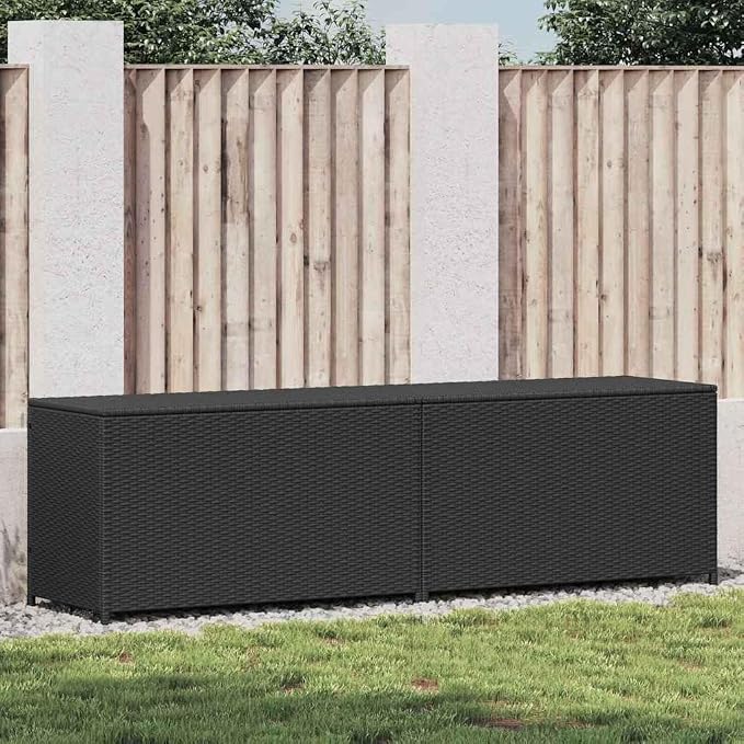 Large Outdoor Storage Box, Weather Resistant Poly Rattan Deck Box with Gas Lift Lid, Waterproof Container for Garden Cushions, Pillows and Patio Accessories, Black