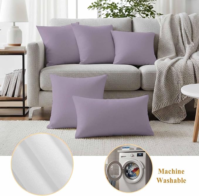 Lumbar Pillow Covers 12 x 20 Inches, Purple Solid Color Waterproof Throw Pillow Cover Set of 2, Aesthetics Contemporary Luxury Decorative Rectangle Cushion Covers for Patio/Couch/Garden
