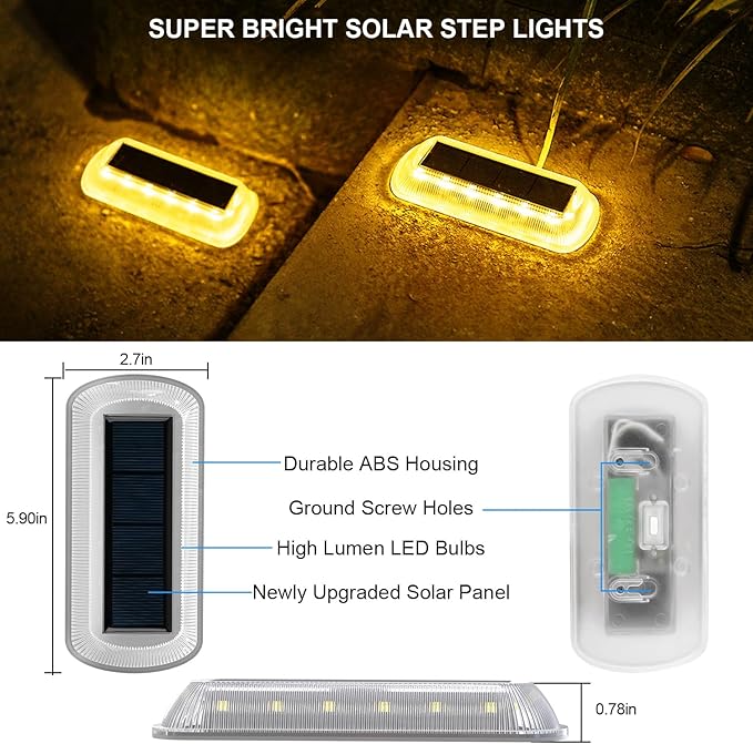 T-SUN Solar Deck Lights Outdoor Waterproof, Deck Lights Solar Powered, Driveway Marker Light for Fence Front Door, Step, Stair, Garden, Sidewalk, Pathway, Dock Porch, Backyard (Warm White, 4 Packs)