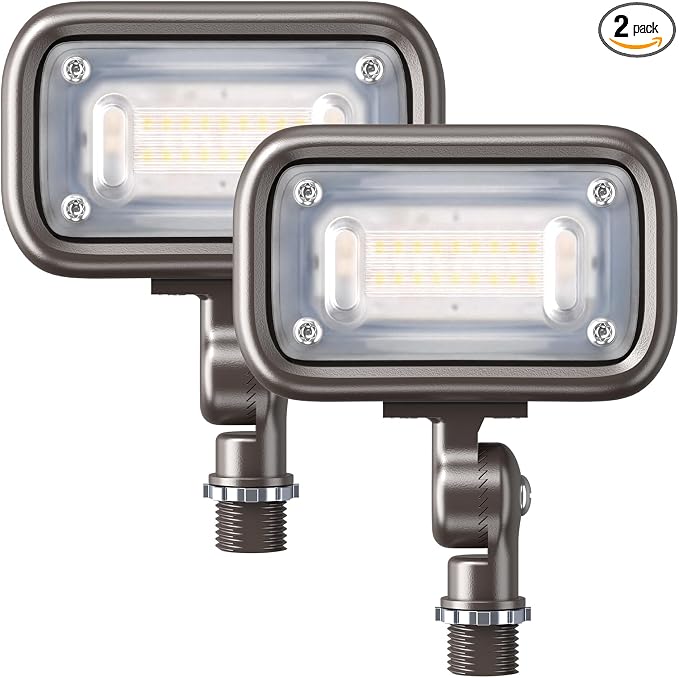 15W LED Outdoor Security Flood Lights 2 Pack,AC 120-277 Input | 100lm/W Efficacy,Super Bright LED Chips,7V×7H Beam Spread,180°Adjustable Knuckle Mount,IP65 Waterproof,4000K Color Temperatur