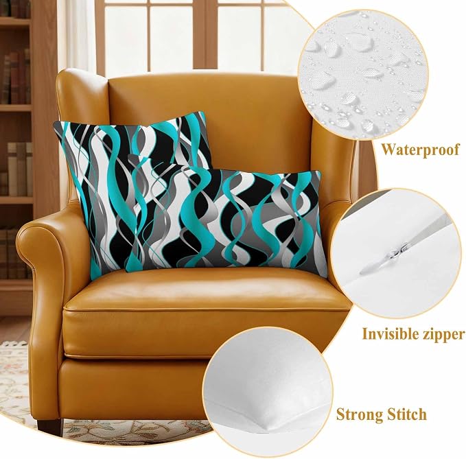 Outdoor Pillow Covers Set of 2, Distortion Blue Stripes Decorative Throw Pillow Covers 16X16IN, Abstract Geometric Art Throw Pillows Protector Cushion Case for Patio,Couch,Sofa,Garden