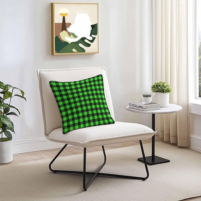 Outdoor Waterproof Throw Pillow Covers Set of 2 Green Buffalo Plaid Pillowcases 24x24 Inches Pastoral Black Checked Decorative Pillows Cushion Case Patio Pillows for Couch Bed Chair Garden