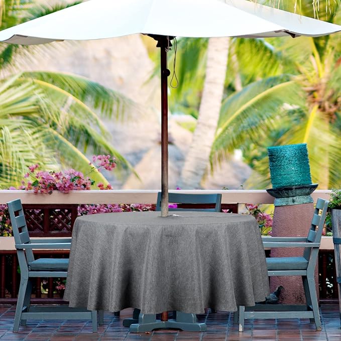 Outdoor Tablecloth Wrinkle-Free Stain Resistant Waterproof Polyester Fabric Table Cover with Zipper Umbrella Hole for Picnic/Party/Dinner/Patio Garden(70inch Round,Zippered,Grey)