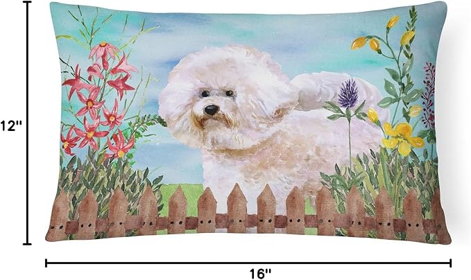 Caroline's Treasures CK1267PW1216 Bichon Frise #2 Spring Canvas Fabric Decorative Pillow Machine Washable, Indoor Outdoor Decorative Pillow for Couch, Bed or Patio, 12HX16W