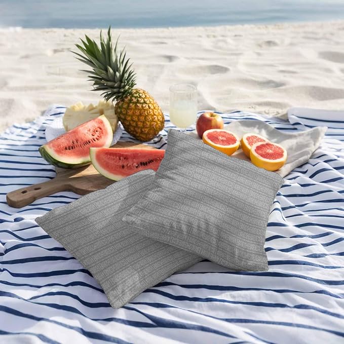 Outdoor Waterproof Throw Pillow Covers Set of 2 Stripes Grain Pillowcases 16x16 Inches Grey Solid Color Decorative Pillows Cushion Case Patio Pillows for Couch Bed Chair Garden