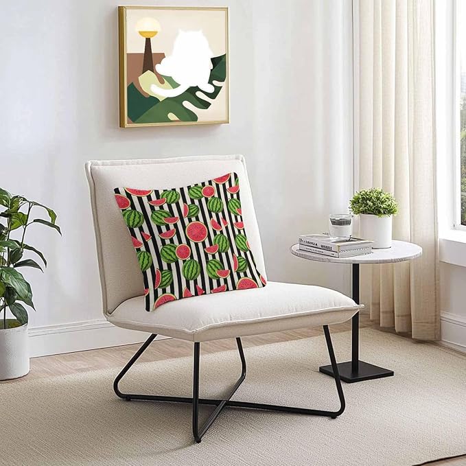 Vandarllin Outdoor Throw Pillows Covers 26x26 inch Set of 2 Waterproof Watermelon Decorative Zippered Cushion Covers for Patio Furniture, Summer Fruit Black Stripes Lumbar Pillowcases