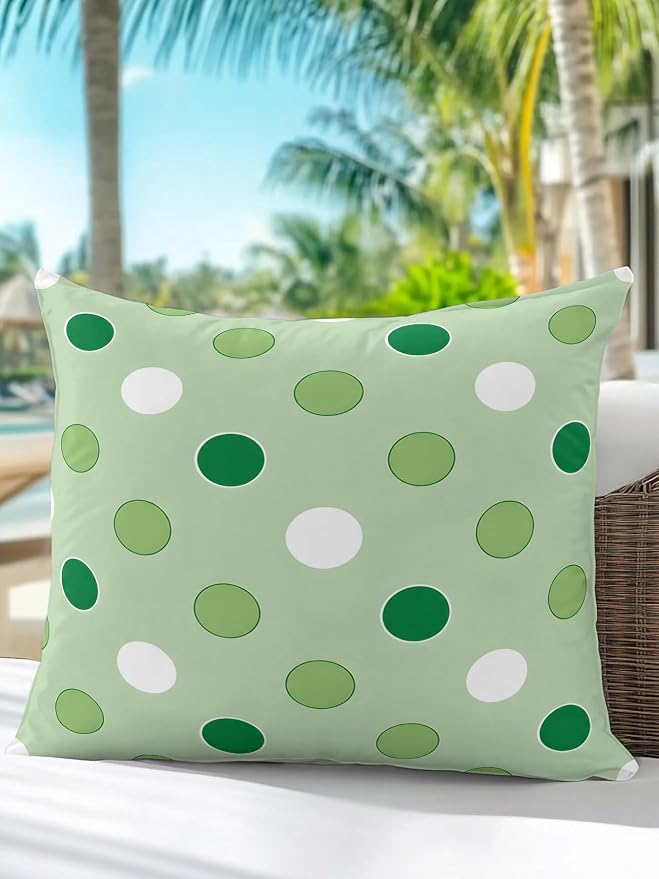 Waterproof Outdoor Pillow 1 Pack Green Polka Dots Decorative Throw Pillows Cover & Insert 16x16 Inch Pillowcase Funny Circles Spots Square Pillows for Couch Sofa Bed Patio Furniture Indoor Outdoor
