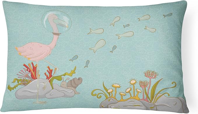 Caroline's Treasures BB8535PW1216 Flamingo Underwater Canvas Fabric Decorative Pillow Machine Washable, Indoor Outdoor Decorative Pillow for Couch, Bed or Patio, 12HX16W