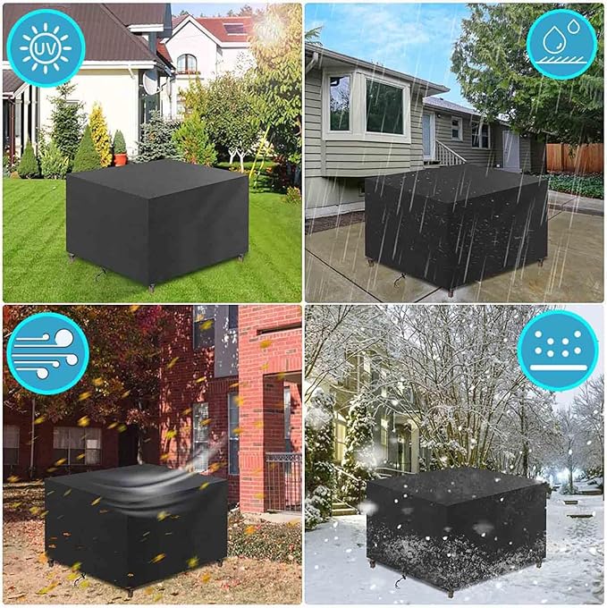 Outdoor Patio Furniture Covers Waterproof 600D Square Outdoor Table and Chair Set Cover Wind Dust Proof Anti-UV Durable Patio Sectional Couch Cover 100" L x 100" W x 28" H / 250x250x70cm