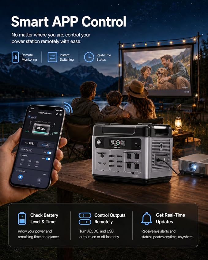 OUKITEL P2001 Plus Portable Power Station, 2048Wh LiFePO4 Solar Generator, 2400W AC Output, 1800W Fast Charging, 0.01s EPS Backup, AC/Solar/Car Recharge for Home Backup, RV, Camping & Emergency Use