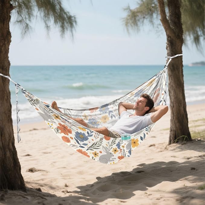 Camping Hammock Outdoor Hammocks for Outside Flowers Rabbits Beach Trees Portable Lightweight with Pockets Tree Straps Indoor