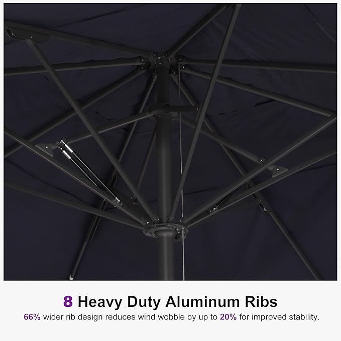 PURPLE LEAF 13' x 13' Square Semi-Auto Outdoor Patio Umbrella Aluminium Market Umbrella Table Sun Umbrella with 3.15" Rod and 8 Sturdy Ribs for Deck Lawn Pool Garden, Navy Blue