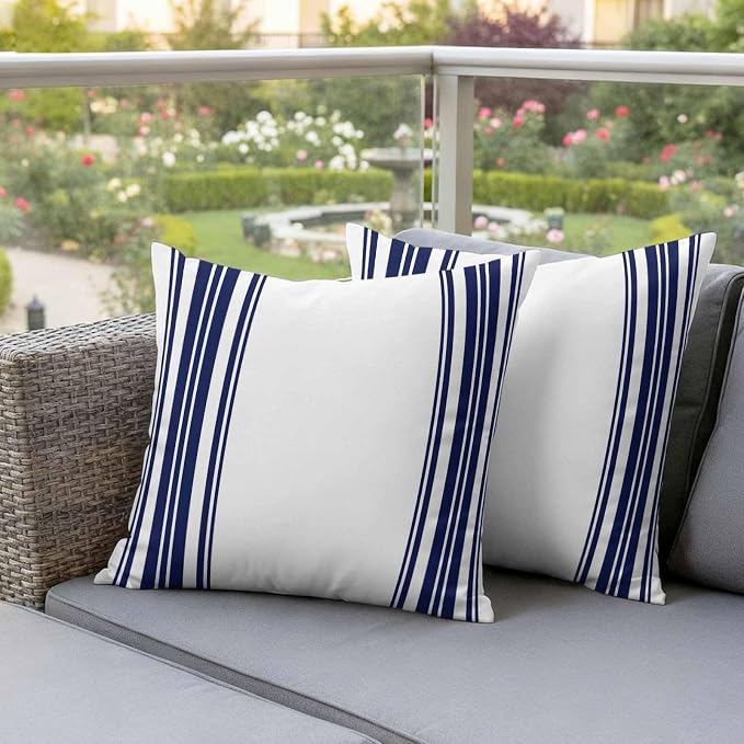 Navy Blue and White Striped Outdoor Pillow Covers Set of 2 Modern Minimalist Vertical Lines Waterproof Throw Pillow Cover Decorative Cushion Cases for Patio Porch Garden 18X18 Inch