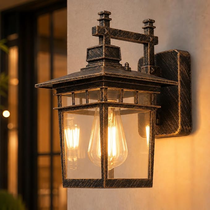 13'' Brown Outdoor Wall Light Fixture, Waterproof Wall Sconce Outdoor Light Fixtures Wall Mount with Clear Glass Lampshade Outdoor Wall Mounted Porch Lights for House, Garage, Patio