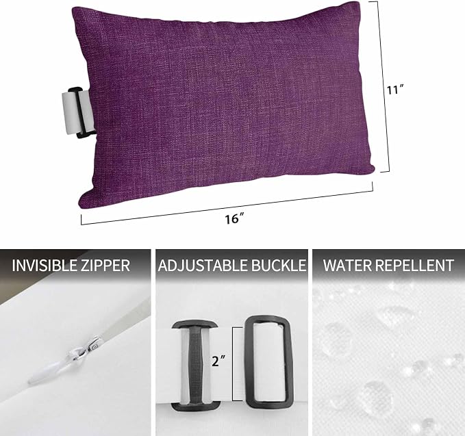 Dark Purple Outdoor Lumbar Pillows 12x20 Set of 2, Farmhouse Burlap Solid Brown Color Modern Linen Texture Waterproof Throw Pillow Covers with Insert, Decorative Support Pillows for Lounge, Chaise