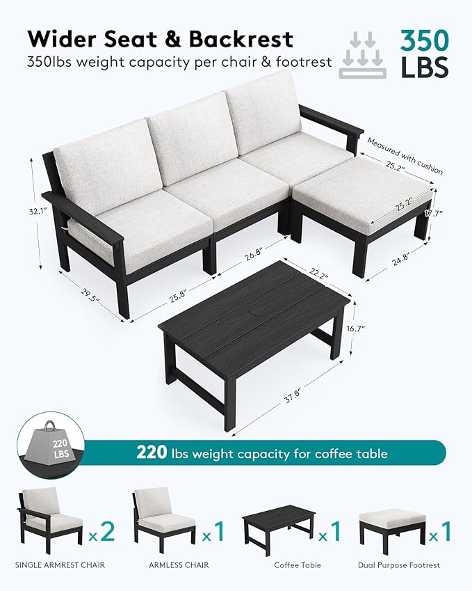 SERWALL HDPE Outdoor Sectional with Ottoman & Coffee Table