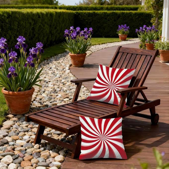 20x20 Inch Outdoor Pillow Covers Set of 2 Waterproof Throw Pillow Covers Decorative Couch Cushion Covers Candy Cane Swirl Square Pillowcases Protectors for Patio Garden Sofa