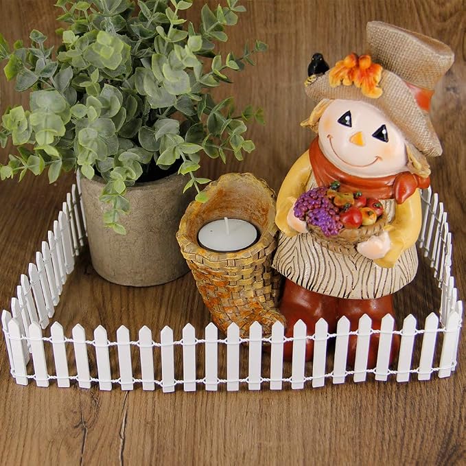 Prsildan 40 Inches Miniature Fairy Garden Fence, DIY Wood Picket Fence Mini Ornament