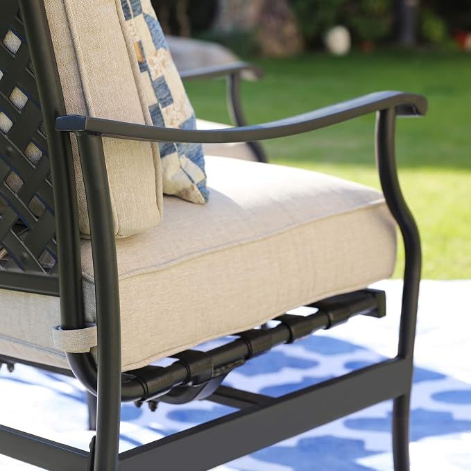 Outdoor Chair Bistro Cushioned Rocking Sofa Chairs Patio Furniture Sets Modern Conversation Set with 5.1 Inch Thick Seat Cushions (2PCS-2, Beige)