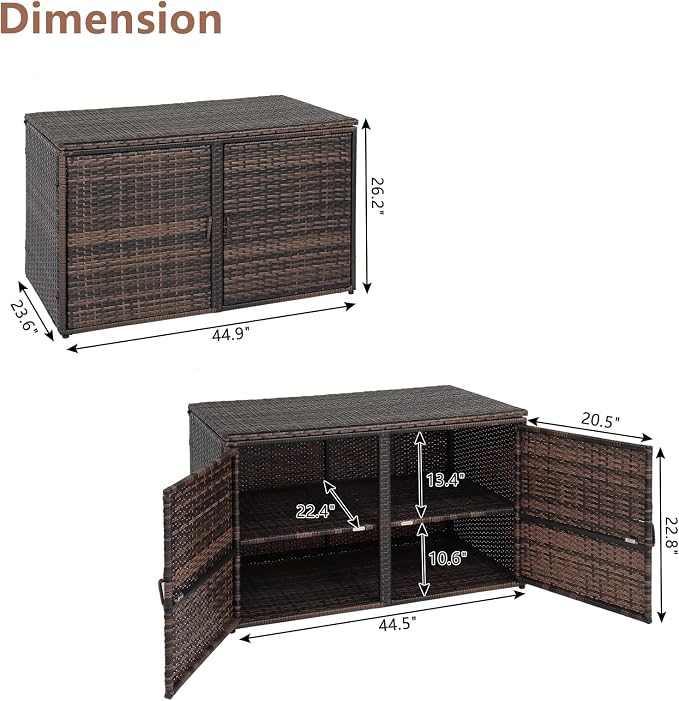 Simply-ME 104 Gal Outdoor Deck Storage Box,PE Rattan Large Storage Deck Box Bench for Indoor/Outdoor Garden Pool Patio Storage,Double Door