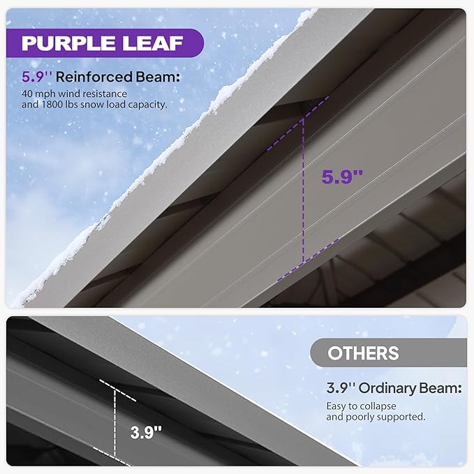 PURPLE LEAF 12' x 16' Outdoor Hardtop Gazebo, Champagne Aluminum Gazebo with Galvanized Steel Double Roof, Curtains and Netting for Patio Lawn and Garden