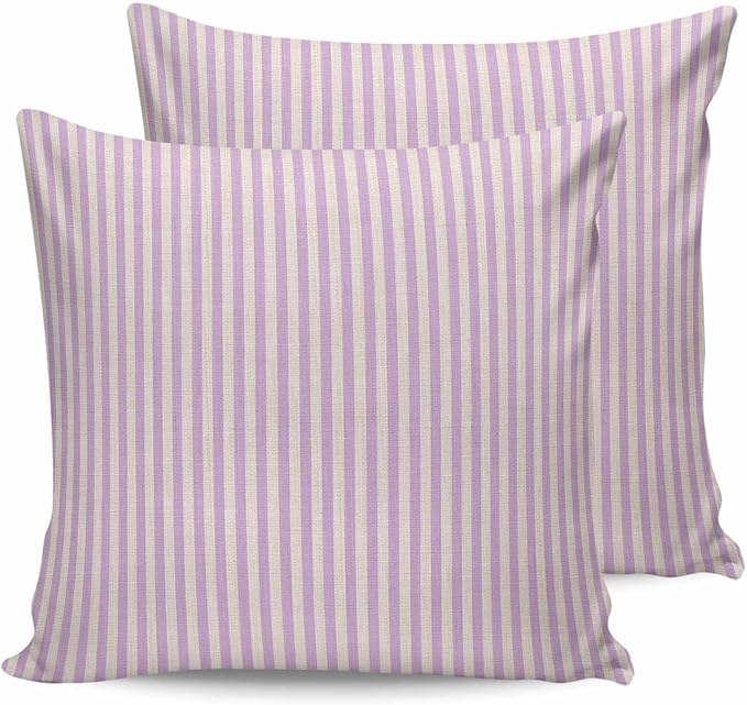 Outdoor Waterproof Throw Pillow Covers Set of 2 Purple Stripes Pillowcases 26x26 Inches Linen Classic Vertical Striped Patio Decorative Pillows Cushion Case Patio Pillows for Couch Bed Chair Garden
