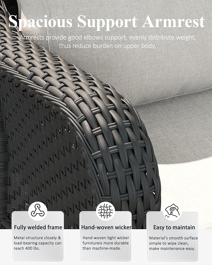 LayinSun 7 Piece Wicker Outdoor Furniture Set with 6-inch Comfy Cushions, High Back Patio Furniture Set with Swivel Rocking Chairs and Side Table