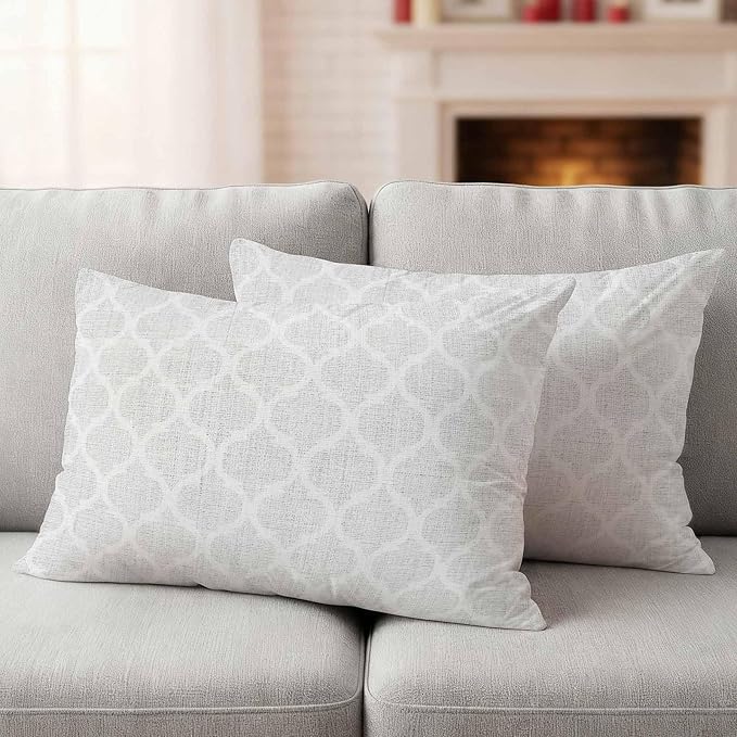 White Moroccan Outdoor Pillow Covers 20x12 Inch Lumbar Pillow Covers Set of 2 Waterproof Decorative Throw Pillow Cases Boho Morocco Geometric Quatrefoil Grid Cushion Covers for Patio Furniture Garden