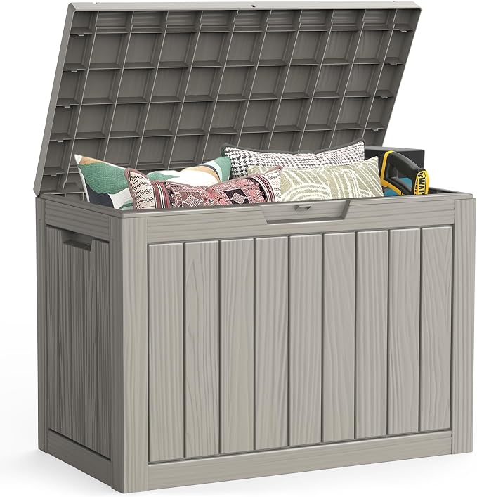 50 Gallon Outdoor Deck Box - Lockable Waterproof Storage Container, Resin Weatherproof Box for Patio Garden Furniture Pool Tools Cushions, Grey