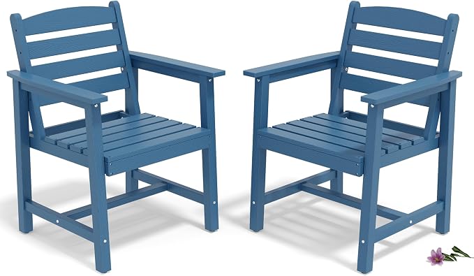 Anbuy Patio HDPE Dining Table Sets, Patio Dining Chairs Set of 2 - HDPE Outdoor Dining Chair for Various Scenes in Outdoor, Dining Room, Garden (Blue)