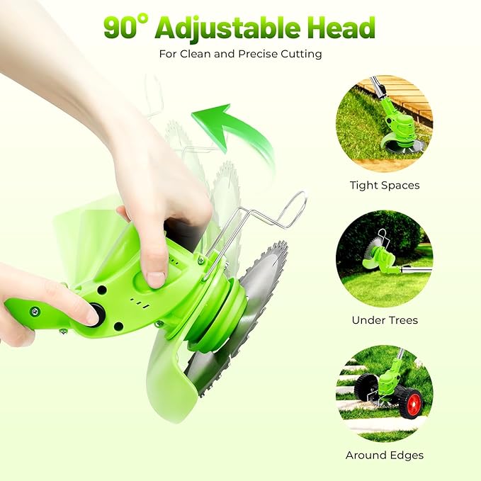 Cordless Grass Trimmer, 650W Electric Weed Wacker with 2 Batteries & Charger, 24V Battery Powered Lawn Mower with U-Shaped Handle, Adjustable Telescopic Pole & 90° Flip Head for Yard, 34.65-49.21in
