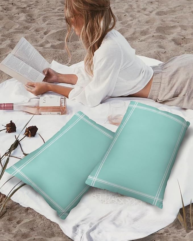 Outdoor Waterproof Throw Pillows Farmhouse Decor Aqua Patio Pillows Pack of 2,Decorative Pillow Covers with Insert,Pillow Cushion Case for Garden Couch Sofa