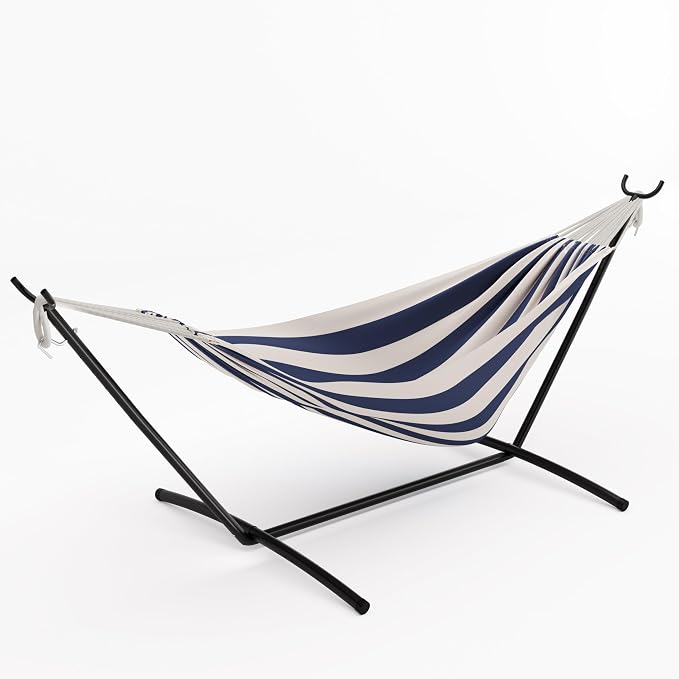 2 Person Double Hammock with Stand Foldable, 450Lbs Capacity, Double Hammocks Portable with Carrying Bag, Thick Rope, Collapsible Heavy-Duty Steel Stand for Indoor & Outdoor, Weatherproof