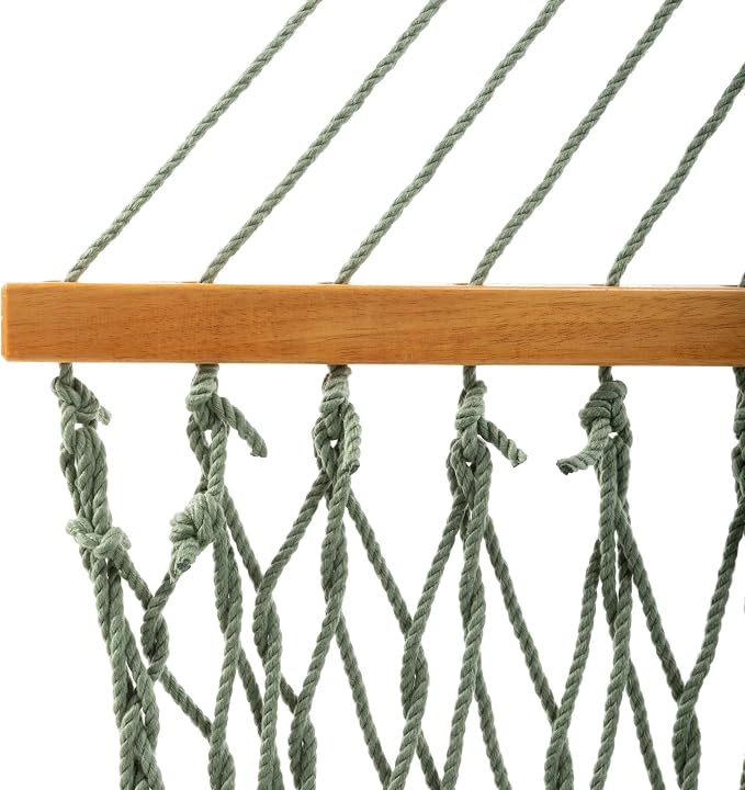 Original Pawleys Island Deluxe Meadow DuraCord Rope Hammock – 13 ft. x 60 in., 2-Person, 450 lb Capacity, Oak Spreader Bar, Zinc-Plated Hardware, Handcrafted in the USA
