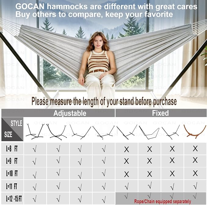 GOCAN Large Outdoor Hammock, Extra Long 2 Person Replacement Cotton Canvas Hammock Compatible with Hammock Stand, 500 Lbs Weight Capacity（Grey）