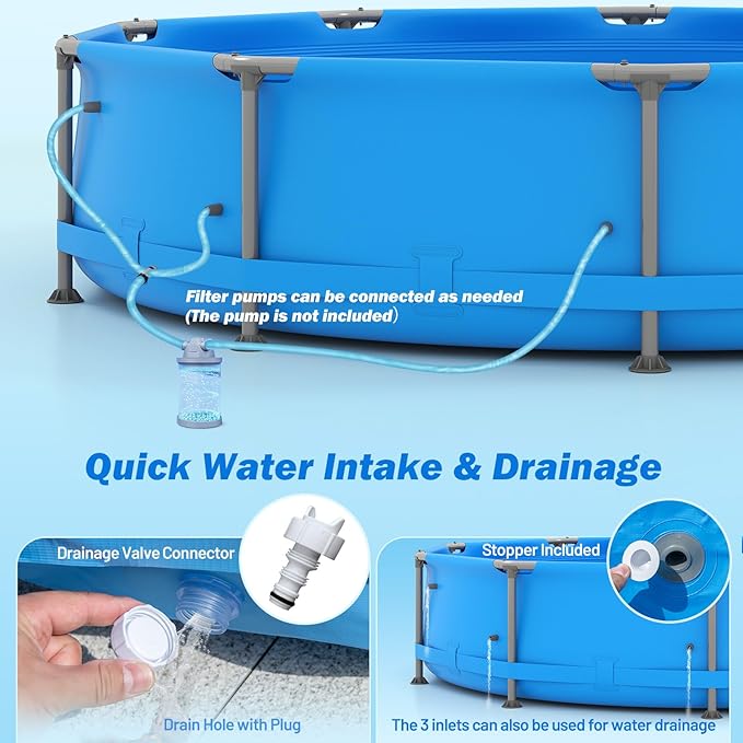 Goplus Above Ground Swimming Pool, 12' x 12' x 30'' Metal Frame Family Pool Set w/PVC Fabric, 3 Stoppers, Drainage Valve Connector, for Outdoor, Backyard, Garden, Patio (12' Round, 1617 Gal, Blue)