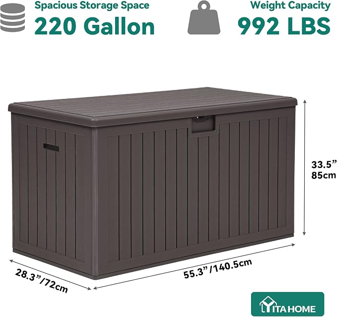 YITAHOME 220 Gallon Double-Wall Deck Box with Divider & Side Handles, Outdoor Large Storage for Patio Furniture Cushions, Garden Pool Accessories, Water Resistant & Lockable