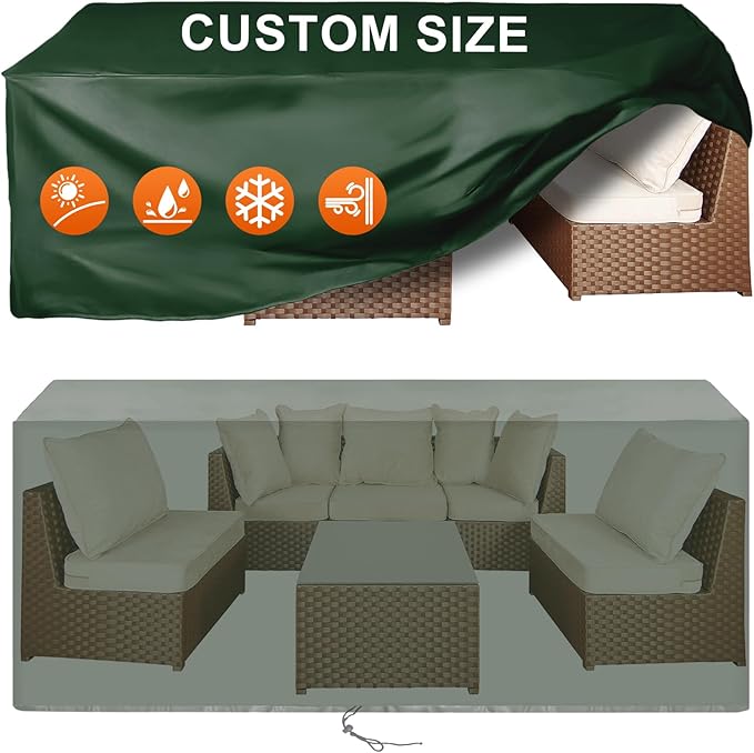 Patio Furniture Cover Rectangle 72"(L) x 44"(W) x 30"(H), Custom Heavy Duty 420D Waterproof Outdoor Cover with Drawstring & Buckles for Table Chair Garden, Green