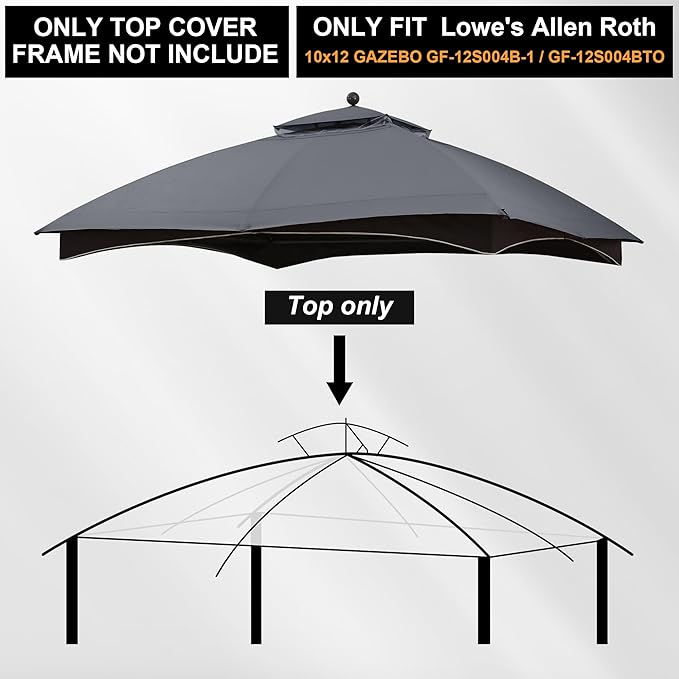 MASTERCANOPY Replacement Canopy Top for Lowe's Allen Roth 10x12 Gazebo #GF-12S004B-1 (Dark Grey,Polyester)